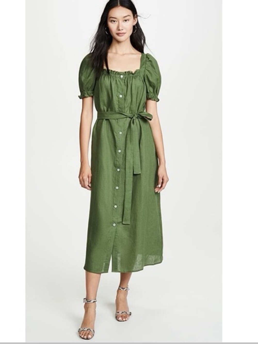 Sleeper Brigitte Linen Midi Maxi Dress Cypress Green Medium